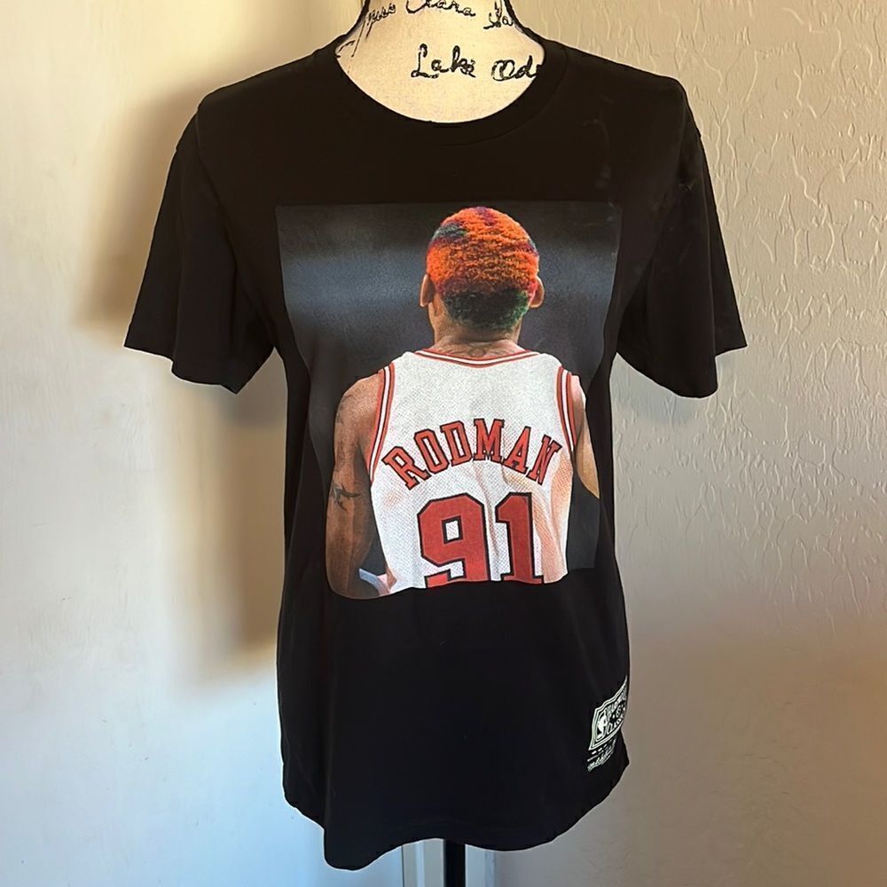Mitchell & Ness Dennis Rodman Black Graphic Shirt Basketball Chicago Bulls #91